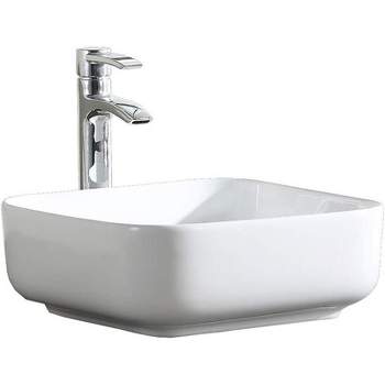Fine Fixtures Square Thin Edge Vessel Bathroom Sink Vitreous China Without Overflow