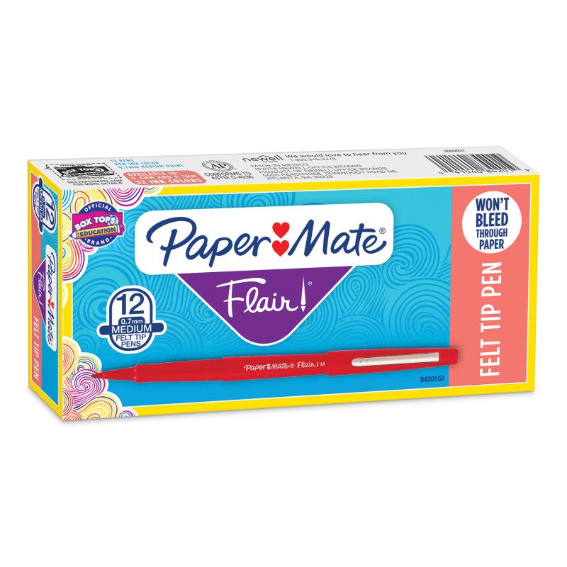 Paper Mate Flair Pens, Medium, Red, Box of 12, 1 of 2
