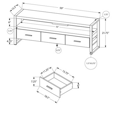 Contemporary Black TV Stand with 3 Drawers and Open Shelf