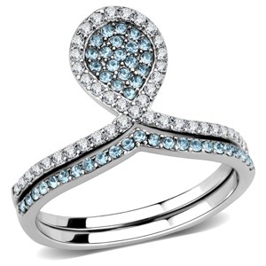 Slickblue Classic Women's Ring with Sea Blue & Clear CZ, Polished Stainless Steel, Birthstone Design, Size 5-10 - 1 of 4