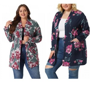 Agnes Orinda Women's Plus Size Lightweight Casual Long Sleeve Floral Soft Knit Cardigans - 1 of 4