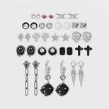 Dripping Smiley Dice Skull Stud Earring Set 18pc - Wild Fable™ Black/Silver