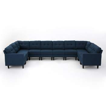 10pc Emmie Mid Century Modern U-Shaped Sectional Sofa Navy Blue - Christopher Knight Home
