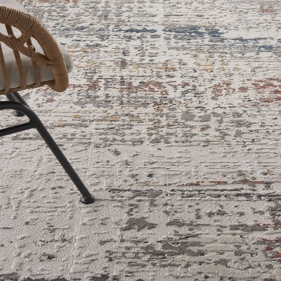 Gray and Multicolor Round Synthetic Area Rug, 7'10"
