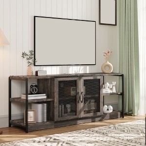 Modern TV Stand for TVs Up to 75", Entertainment Center with Mesh Doors & 4 Open Shelves, Wooden Media TV Console Table, 63 Inch Grey - 1 of 4