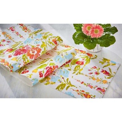 tagltd Bloom & Blossom Blue Orange Red Bright Floral on White Background Cotton Machine Washable Table Runner Décor Decoration, 72" x 14.5"-in.