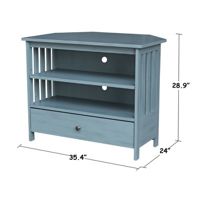 Ocean Blue Solid Parawood Corner TV Stand with Cabinet