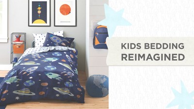 Outer Space Organic Cotton Queen Bed Set with Rocket Ships