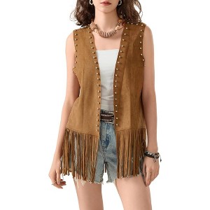 Women's Tassel Jacket with Studs Mid-Length Vest - 1 of 4