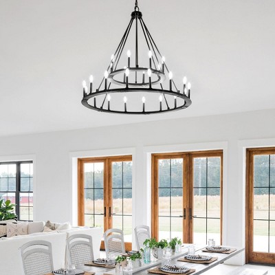 Pearson Grand Black Iron 24-Light Chandelier with Candle Bulbs