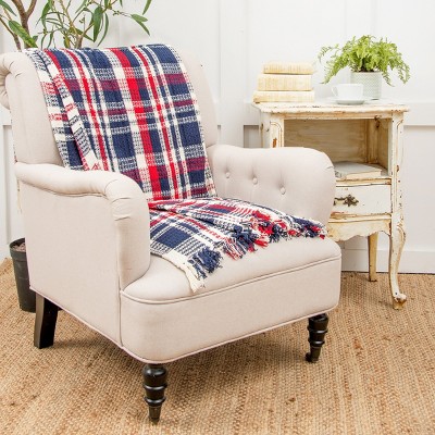 Patriotic Red White and Blue Cotton Plaid Throw Blanket