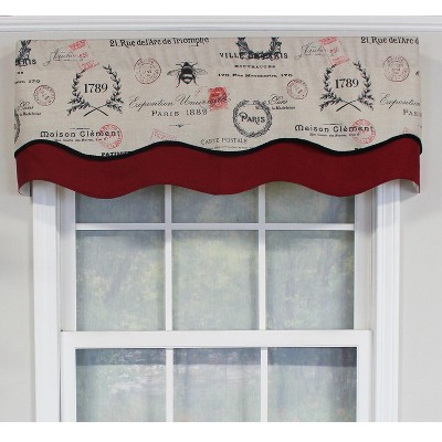 Linen and Red Scalloped Cotton Rod Pocket Valance