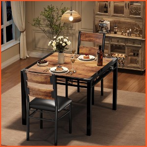 Dining Table Set for 2, Dining Table with 2 Upholstered Chairs, Wood 3-Piece Kitchen Dining Room Table Set - 1 of 4