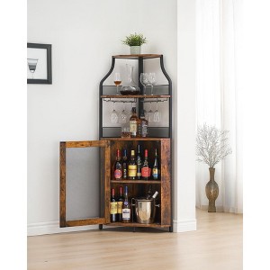Corner Bar Cabinet – 5-Tier Industrial Wine Storage with Glass Holder & Mesh Doors, Space-Saving Liquor Organizer for Living Room - 1 of 4