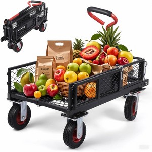 Steel Garden Cart – Heavy Duty 360 LBS Yard & Garden Wagon with 6" All-Terrain Tires, 180° Rotating Handle & Collapsible Design - 1 of 4