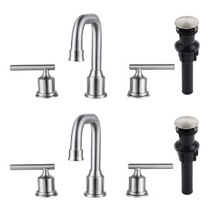 WOWOW 8 in. Widespread Double Handle Bathroom Faucet with Drain Kit in Brushed Nickel-2 PCS - 1 of 4