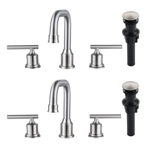 WOWOW 8 in. Widespread Double Handle Bathroom Faucet with Drain Kit in Brushed Nickel-2 PCS - image 1 of 4