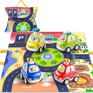 TEMI 4PCS Inertia Animal Car Toys with Play Mat/Storage Bag for Toddlers Toy Age 1-3, Baby Toys 1 2 3 Years Old Boys Birthday Newborn Gifts - 1 of 3