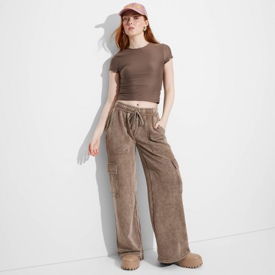 Women's High-Rise Wide Leg Baggy Cargo Sweatpants - Wild Fable™ Pewter M