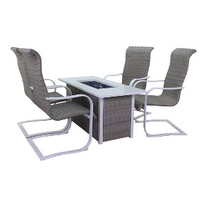 Courtyard Casual Santa Fe 5 pc Rectangle Fire Pit Set with Wicker Spring Chairs  Includes One Rectangle Fire Pit and Four Wicker Spring Chairs - 1 of 4