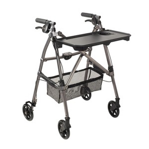 Stander Wonder Indoor Rollator with Tray & Basket, Folding Rolling Walker with Brakes, Black Walnut - 1 of 4