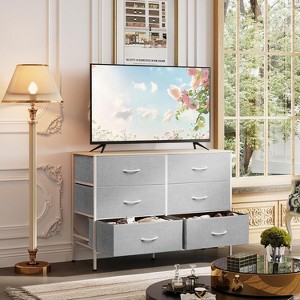 GALAXHERO Wide Dresser with 6 Drawers, TV Stand for 50 Inch TV, Entertainment Center with Metal Frame, Wooden Top, Fabric Storage Dresser for Bedroom - 1 of 4