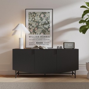 SAINTCY 58" Mid-Century Modern TV Stand for 50-65 Inch TVs - Vintage Black Entertainment Center with 3 Adjustable Shelves Living Room & Bedroom - 1 of 4