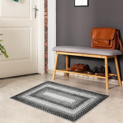 Braided Print Area Rug - Non-Slip Rustic Carpet for Living Room, Bedroom, Nursery - Aesthetic Distressed Accent Mat
