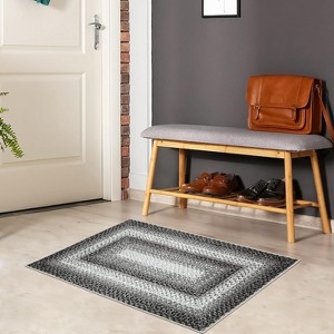 Braided Print Area Rug - Non-Slip Rustic Carpet for Living Room, Bedroom, Nursery - Aesthetic Distressed Accent Mat - 1 of 4