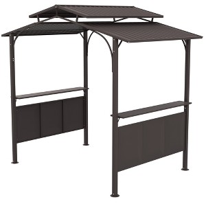 8'x5' BBQ Grill Gazebo, Outdoor Double Tiered Interlaced Polycarbonate Roof with Steel Frame, 2 Side Shelves - 1 of 4