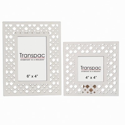 Transpac Wood 9" White Spring Die-Cut Patterned Frame Set of 2