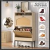 Shoe Storage Cabinet With Adjustable Plates And 2 Rattan Doors Freestanding Organizer With Legs Narrow Shoe Rack Cabinet, For Home, Office, Enterway - 2 of 4