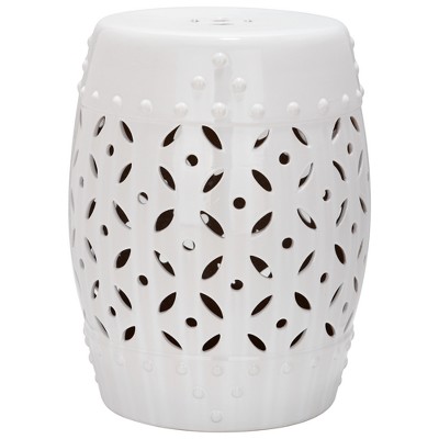 White Lattice Coin Garden Stool - White - Safavieh