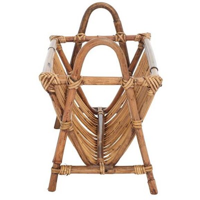 Honey Brown Wash Rattan Freestanding Newspaper Rack