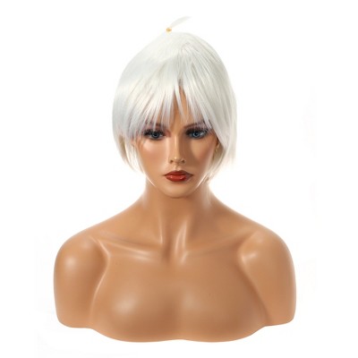 Unique Bargains Women's Halloween Wigs 12" White with Wig Cap Synthetic Fibre