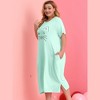 Agnes Orinda Women's Plus Size Cute Cat Print Short Sleeve with Pockets Nightgowns - 2 of 4
