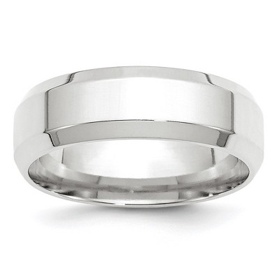 Black Bow Jewelry 7mm 10K White or Yellow Gold Beveled Edge Comfort Fit Band