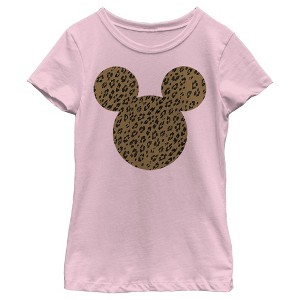 Girl's Disney Mickey Mouse Cheetah Print Silhouette T-Shirt - 1 of 4