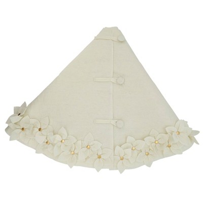 White Felt Floral Design Christmas Tree Skirt, 53 Inches