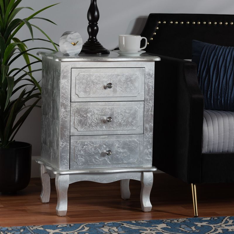 Baxton Studio Newton Classic and Traditional Silver Finished Wood 3-Drawer End Table, 1 of 10