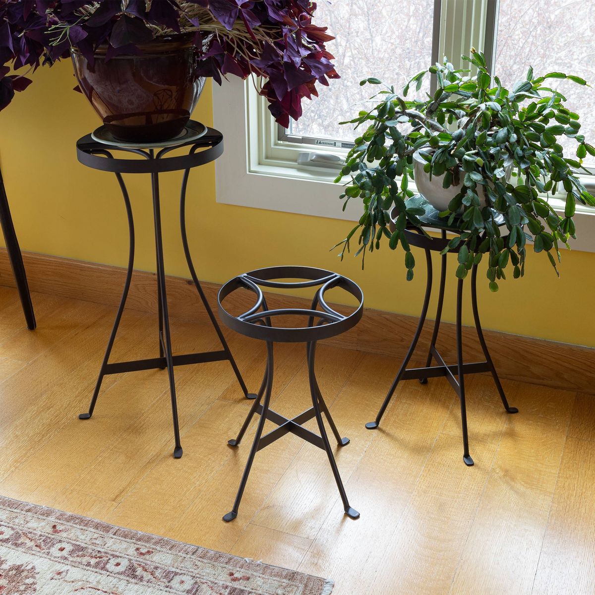 ACHLA Designs Rectangular Roman Bronze Wrought Iron Indoor Planter Stand Black 10.5"x10.5"x15.5" - thumbnail 4