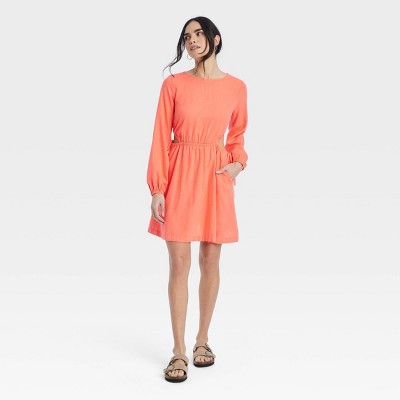 Women's Balloon Long Sleeve Midi A-Line Dress - Universal Thread™ Pink XS