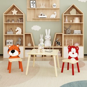 VASIP 5-Piece Kids Table and Chair Set, Wooden Children's Furniture with Cartoon Animal Design for Ages 3-8,White - 1 of 4