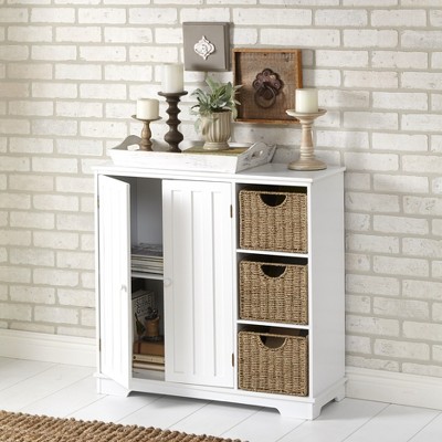 White Beadboard Buffet Cabinet with Storage Shelves