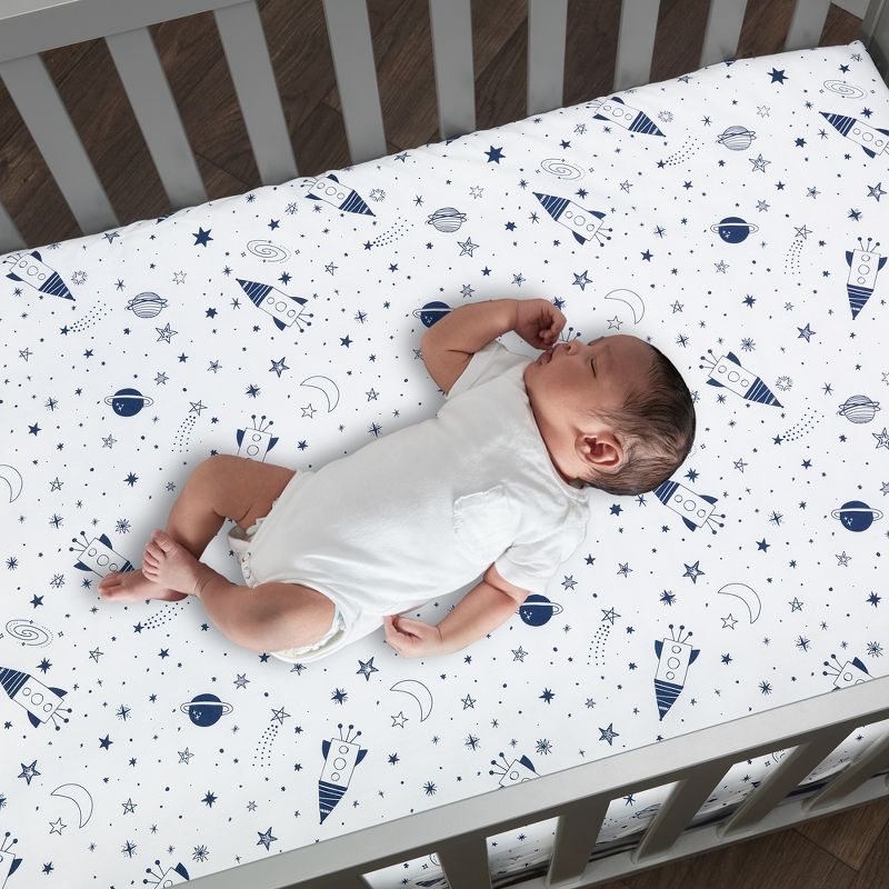 Lambs & Ivy Sky Rocket 5-Piece Blue Galaxy/Space Nursery Baby Crib Bedding Set, 4 of 10
