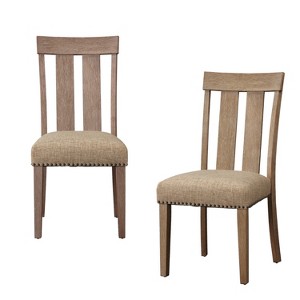HomeRoots Set of Two Natural and Brown Upholstered Fabric And Solid Wood Slat Back Dining Side Chairs - 1 of 4