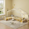 Double Twin Size L-Shaped Montessori House Bed Frame, Metal Corner Bed with Fence, Floor Bed Without Slats - ModernLuxe - 4 of 4