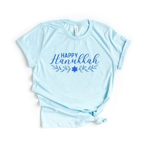 Simply Sage Market Women's Happy Hanukkah Blue Short Sleeve Graphic Tee - 1 of 3