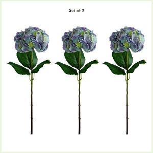 Nearly Natural 30-in Artificial Hydrangea Flower Stems, Set of 3, Blue - 1 of 3