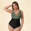 Women's Plus Size Chic Two-Tone Plus Size Swimsuit with Criss-Cross Back - Cupshe - 2 of 4